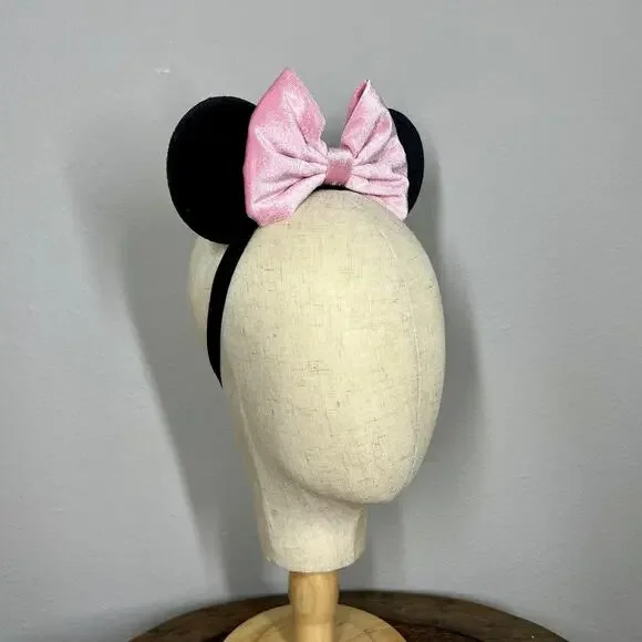 Classic Pink Velvet Elastic Minnie Ears | Disney-Inspired Adjustable Mouse Ears - Picture 5 of 5